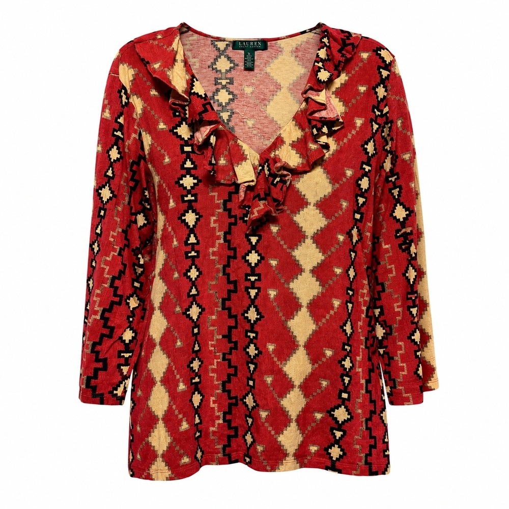 Lauren Ralph Lauren Western Boho Ruffle Top Women Size 3X Tribal Southwestern